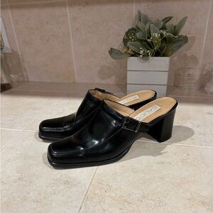 Calico Black Leather Mules